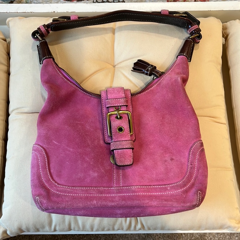 Pink suede coach bag